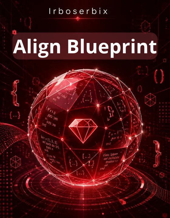 A digital cover graphic for 'Align Blueprint' by Irboserbix, featuring a glowing red geometric sphere with a diamond icon and code-like text on a dark red background with tech-themed graphics.