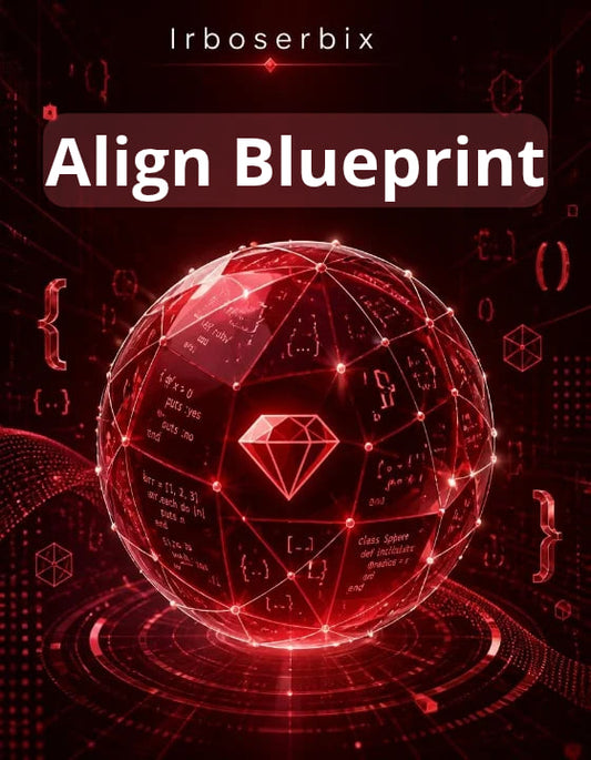 A digital cover graphic for 'Align Blueprint' by Irboserbix, featuring a glowing red geometric sphere with a diamond icon and code-like text on a dark red background with tech-themed graphics.