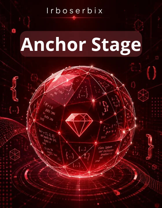 Digital cover art for 'Anchor Stage' by Irboserbix, featuring a glowing red geometric sphere with mathematical equations and a central diamond icon on a dark red, tech-themed background.