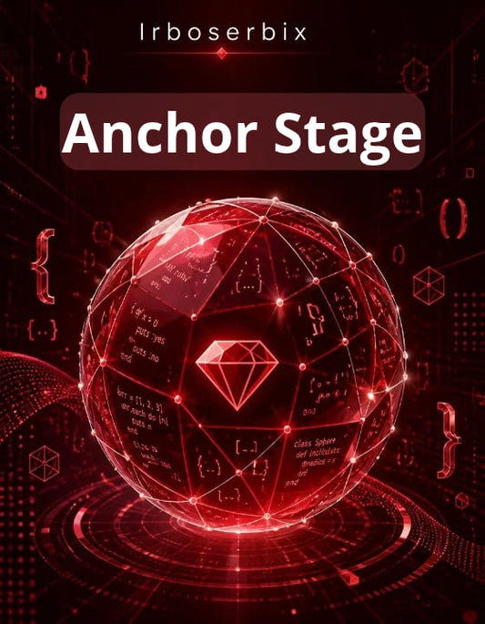 Digital cover art for 'Anchor Stage' by Irboserbix, featuring a glowing red geometric sphere with mathematical equations and a central diamond icon on a dark red, tech-themed background.