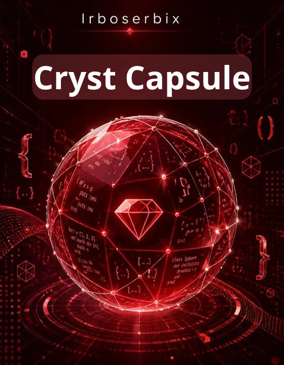 Digital cover art for 'Cryst Capsule' by Irboserbix, featuring a glowing red geometric capsule with a diamond icon in the center, set against a dark red and black tech-themed background.