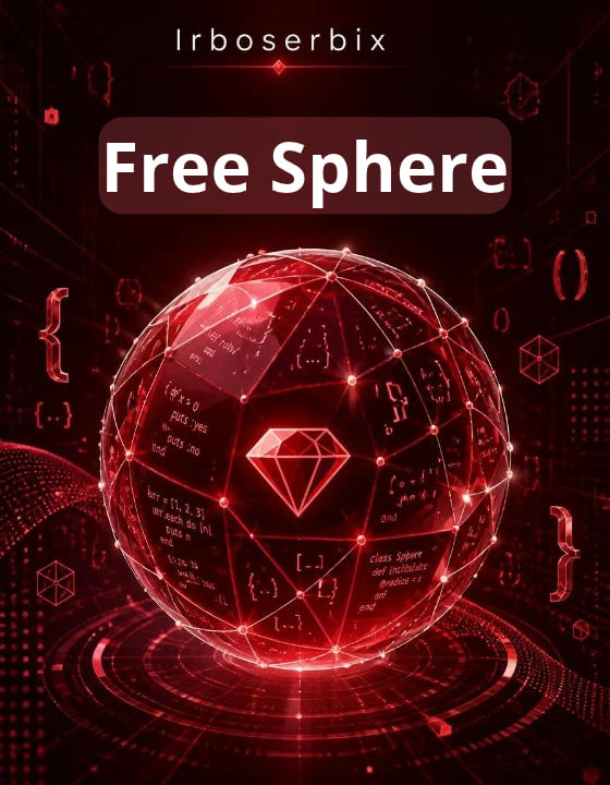 Digital graphic featuring a glowing red geometric sphere with mathematical formulas and a diamond icon, under the text 'Free Sphere' and the brand name 'Irboserbix' on a dark red tech-themed background.