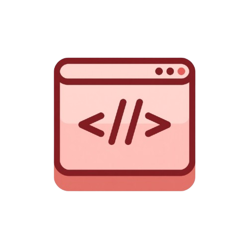 A stylized pink software icon showing a browser window outline with the code symbols < and > on a white background.